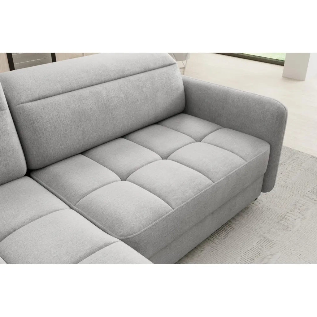 Divano letto angolare sinistro BARNEA 208 cm grigio chiaro con contenitore