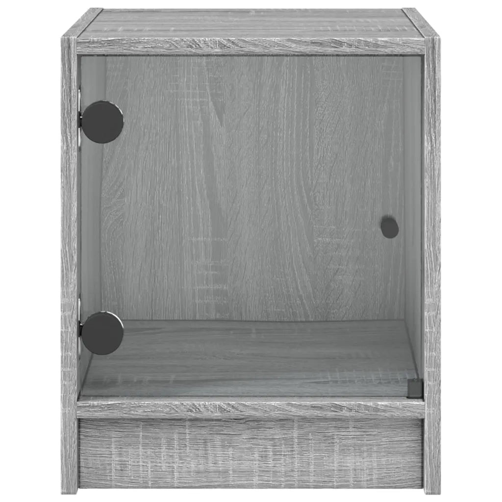 Set di 2 Comodini | Armadio da Notte | Mobiletto da notte con Ante in Vetro Grigio Sonoma 35x37x42 cm