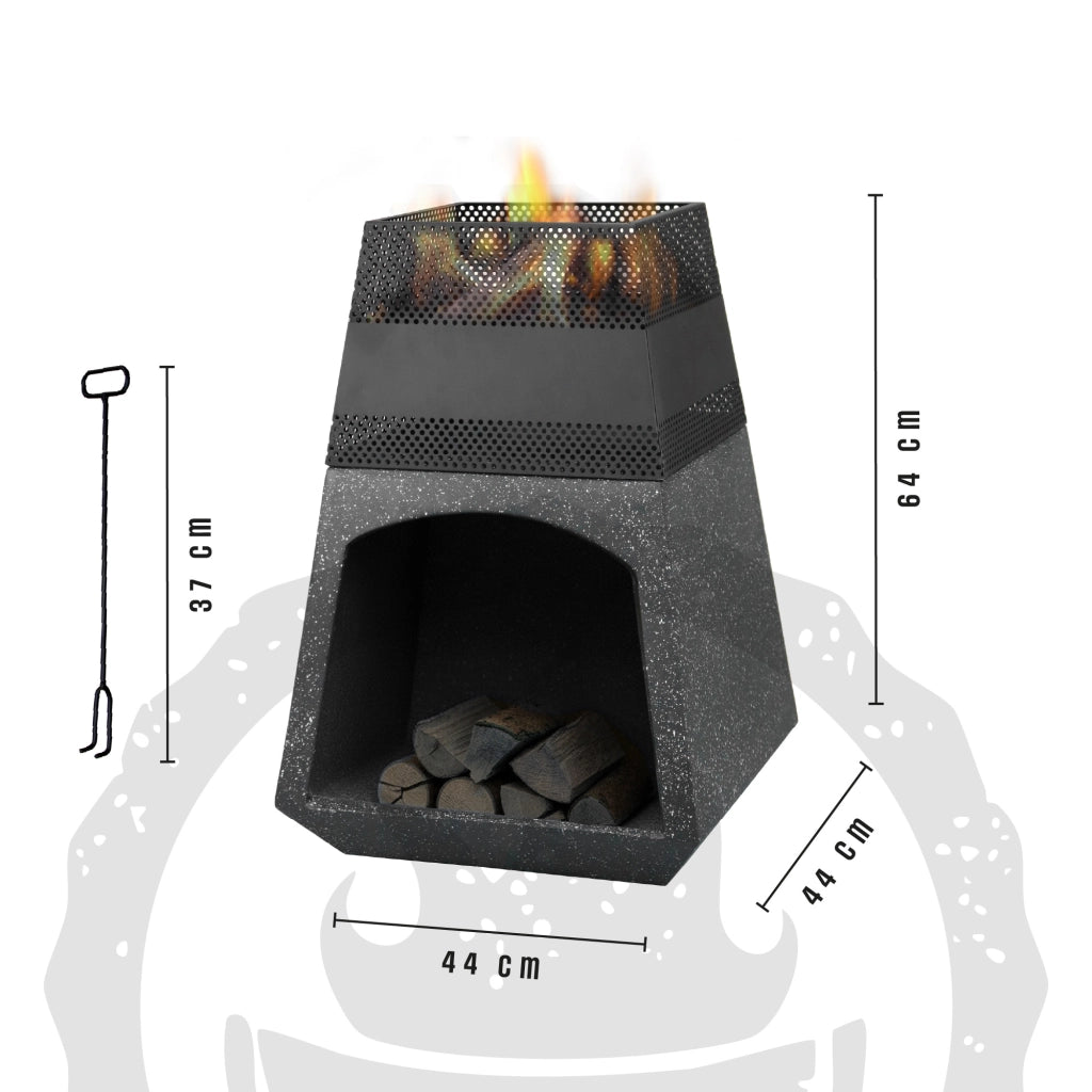 Braciere da Esterno a Legna con Porta Legna Integrato in MGO e Ferro Verniciato a Polvere, Fire Pit da Giardino con Base Effetto Pietra, Resistente a Ruggine e Calore 44 cm