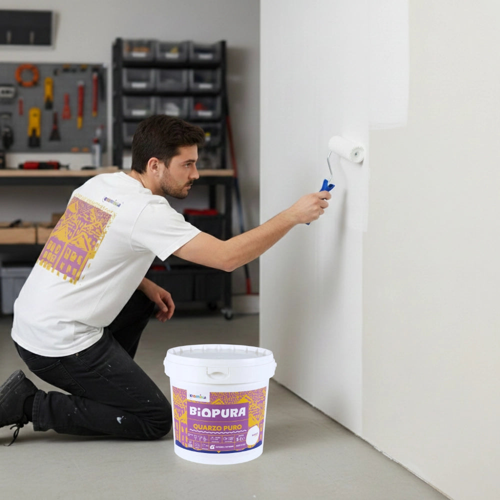 Kit pittura murale quarzo puro 5l e t-shirt cromika smiling houses *** misura large - l, confezione 1