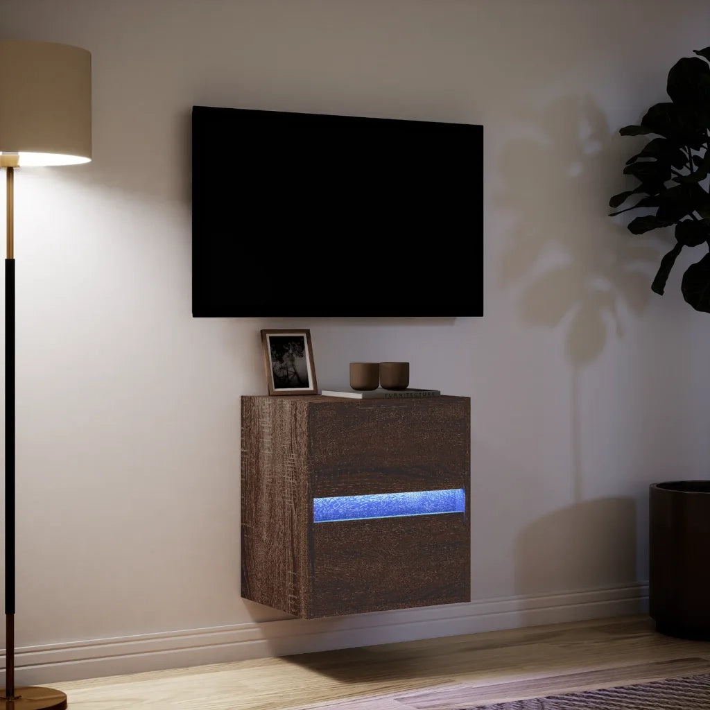 Mobile TV a Parete con Luci LED Rovere Marrone 41x31x45 cm