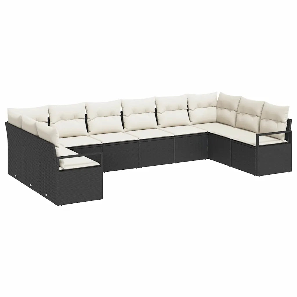 Set di divani con cuscino 10 pcs Nero polyrattan