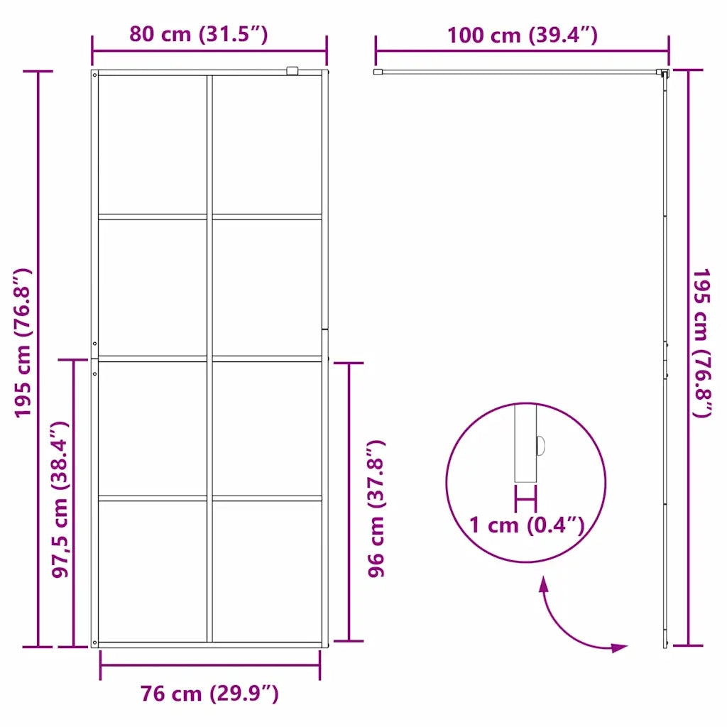 Parete Doccia Walk-in Nero 80 x 195 cm vetro temperato
