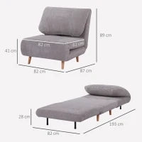 Poltrona Letto Reclinabile 2 in 1 con Seduta Extra-Large, Effetto Velluto, Grigio