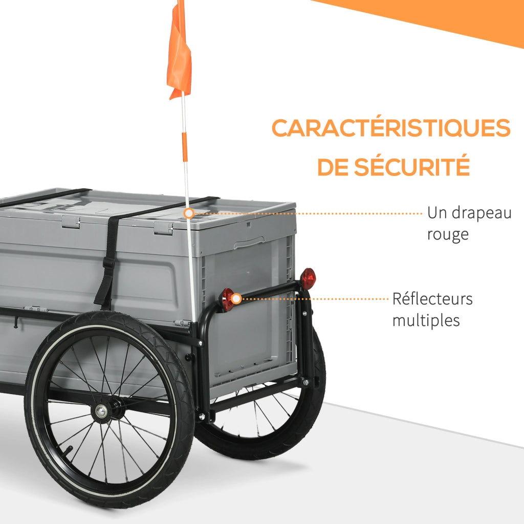 Rimorchio Bici con Cassa Rimovibile e Pieghevole 65L ¨C zephmum ¨C 40KG Max Carico