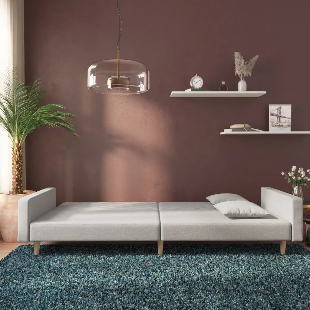 Divano Letto a 2 Posti con 2 Cuscini Grigio Chiaro in Tessuto 375899