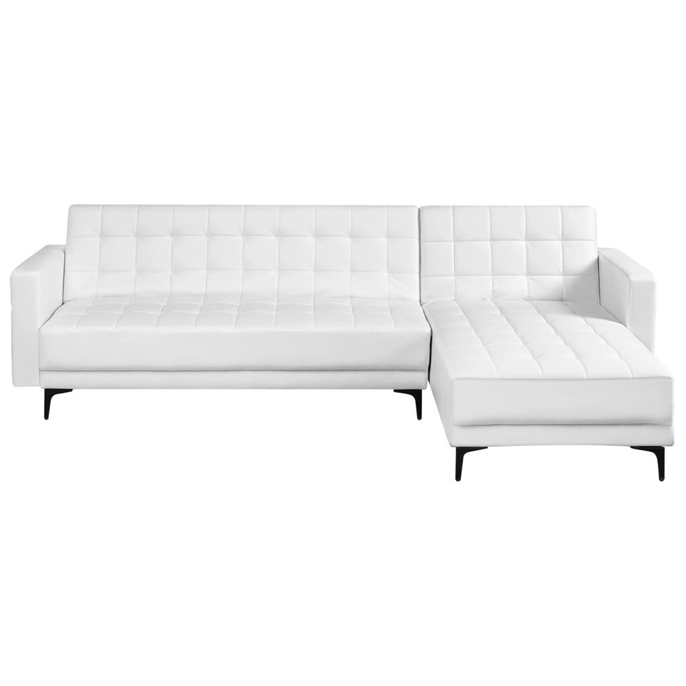 Divano letto angolare in ecopelle bianco versione sinistra stile moderno a L componibile versione sinistra
