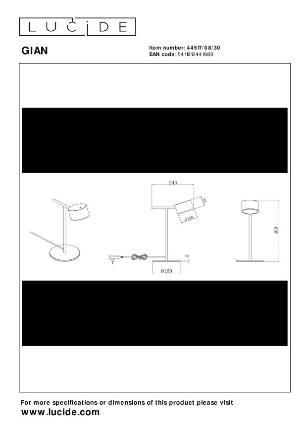 Lampada da tavolo minimal nera dimmerabile LED 8W Lucide