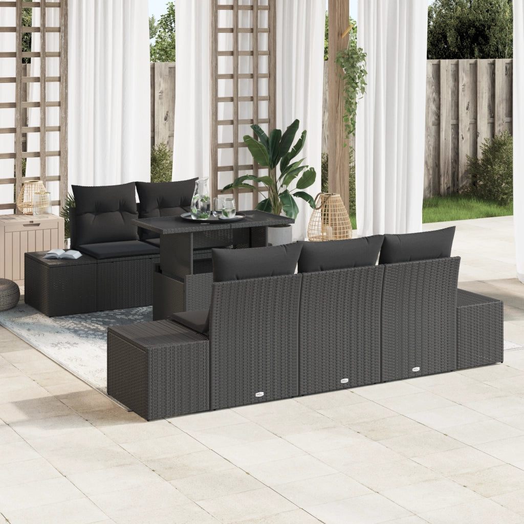 Set di divani da giardino 6 pezzi con cuscini in polirattan nero