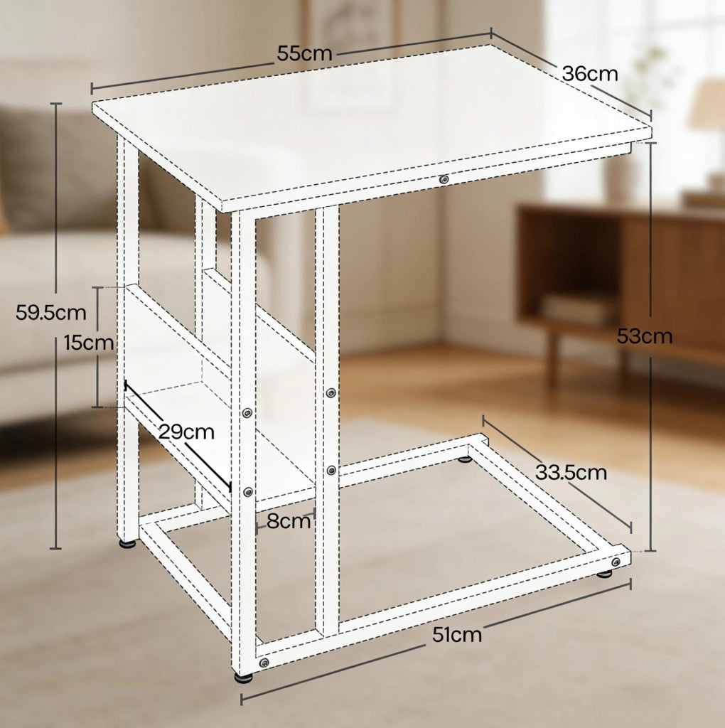 Tavolino laterale a C con ripiano, grigio effetto legno 55 cm