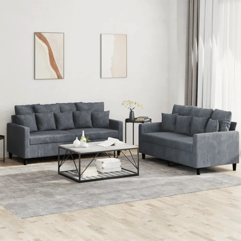Set di Divani 2 pz con Cuscini Grigio Scuro in Velluto 3201701