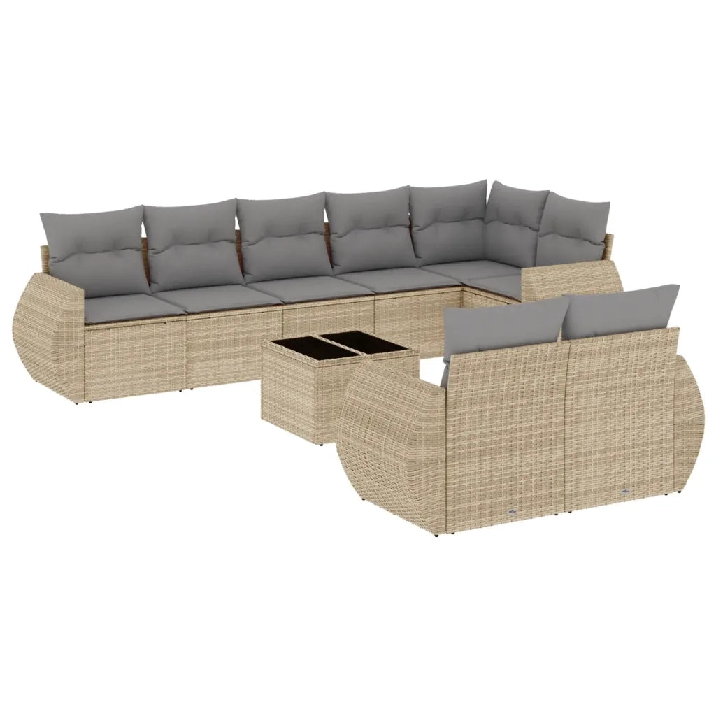 Set Divano da Giardino 9 pz con Cuscini Beige in Polyrattan 3253966