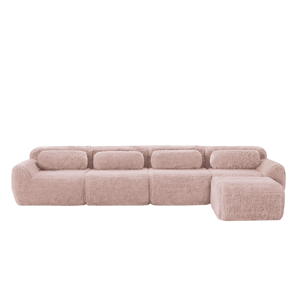 Divano Angolare 4 Posti con Chaise Longue ¨C MINIMAL ¨C Velluto Rosa, Cuscini Inclusi