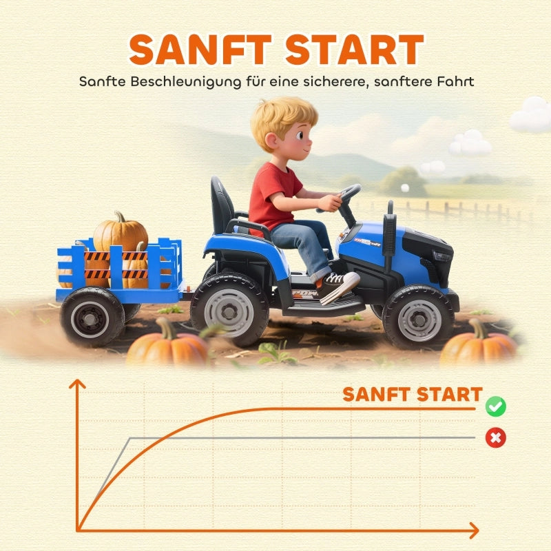 Trattore elettrico per bambini, trattore cavalcabile con telecomando, avviamento graduale, per bambini dai 3 agli 8 anni, blu