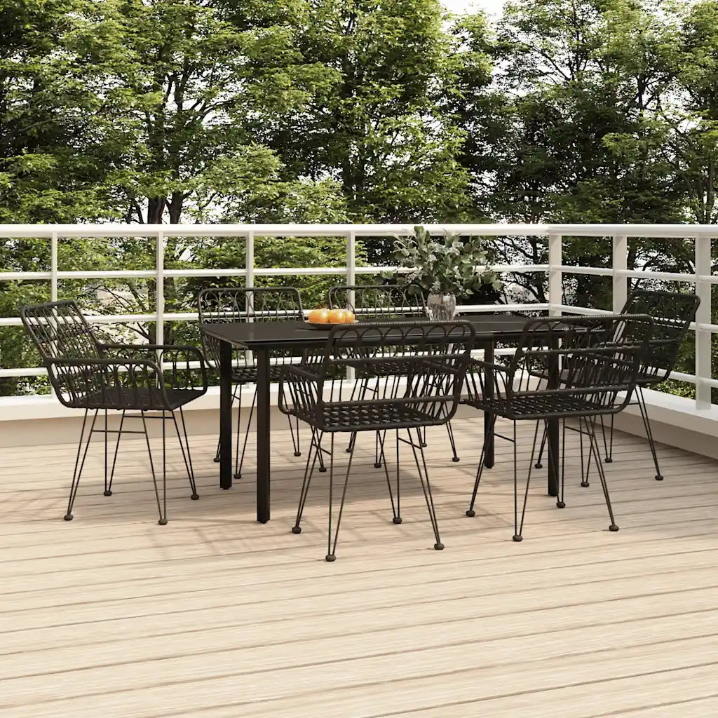 Set da Pranzo da Giardino 7 pz Nero in Polyrattan 3157870
