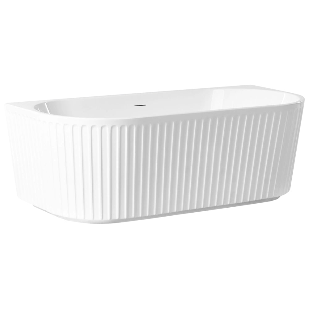 Vasca da bagno ovale moderna 170 x 80 cm Acrilico Finitura scanalata Bagno Bianco opaco