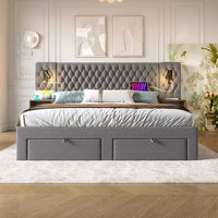 Letto con contenitore - Xylo - 160x200 cm - Grigio - 2 comodini, 4 cassetti, USB