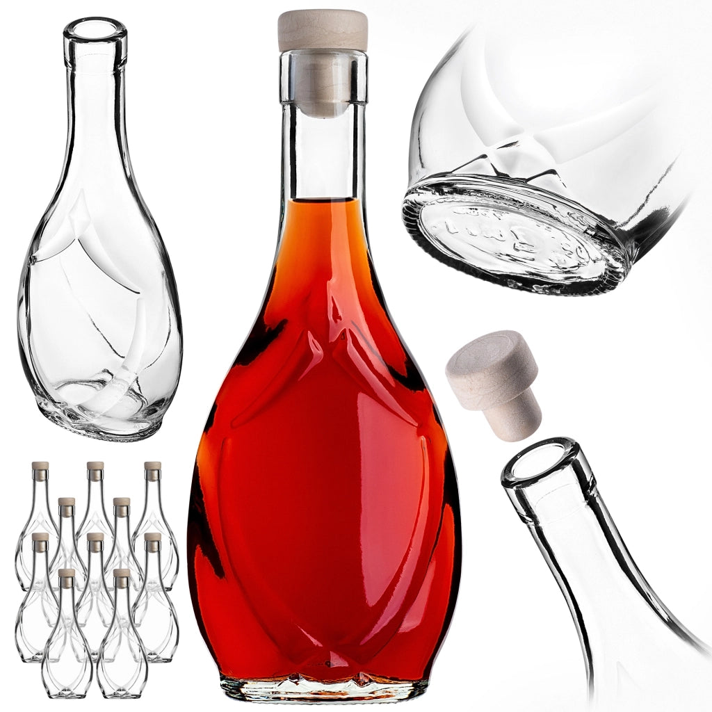 KADAX 10 bottiglie di vetro Icona da 250 ml per vino, liquori, distillati, alcolici, succhi di frutta + tappi di sughero