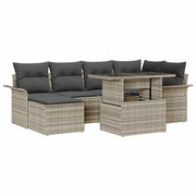 Set Divano da Giardino 7 pcs Grigio chiaro Poly Rattan