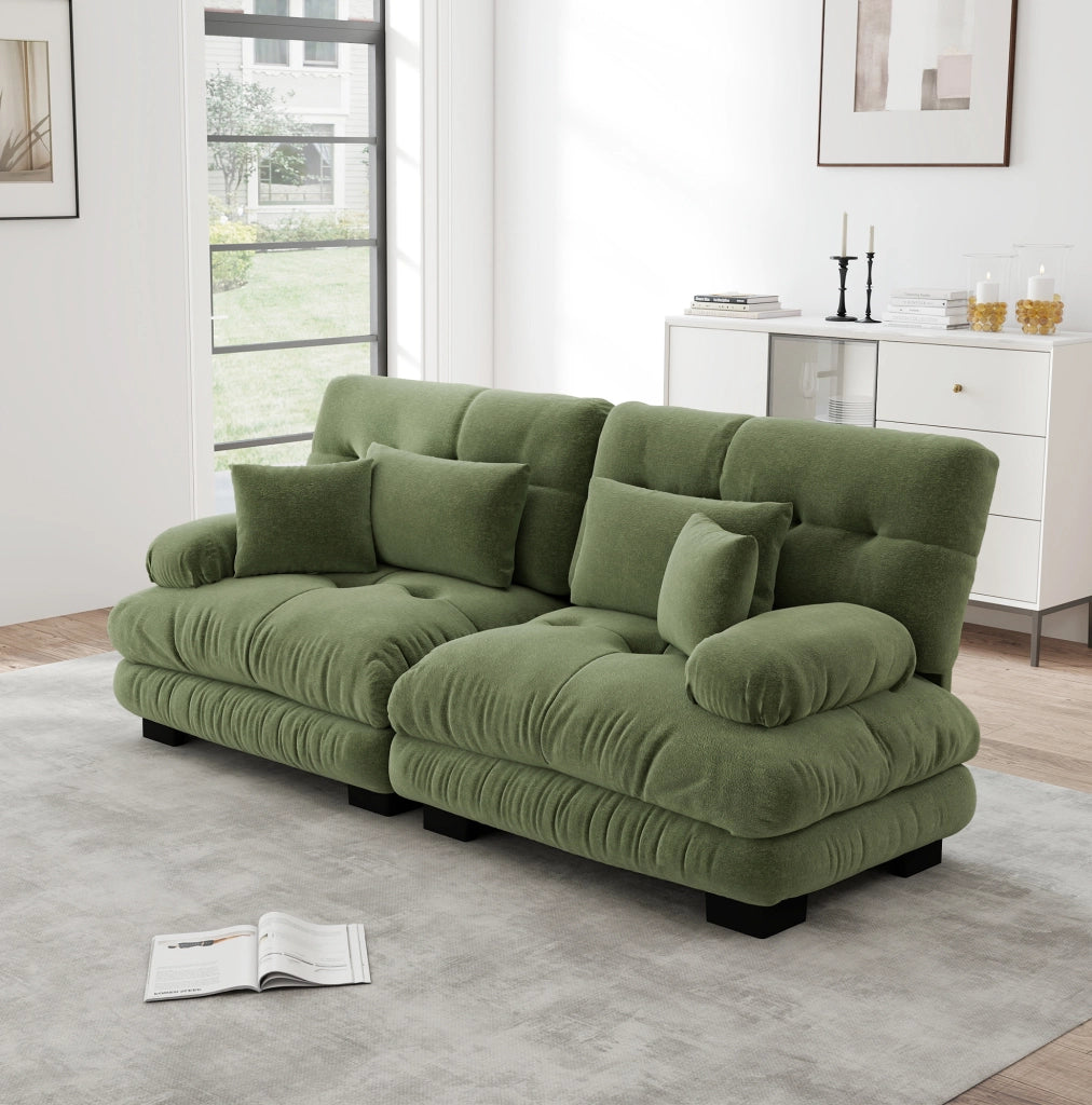 Divano modulare 220x77x81 cm verde in chenille con 4 cuscini