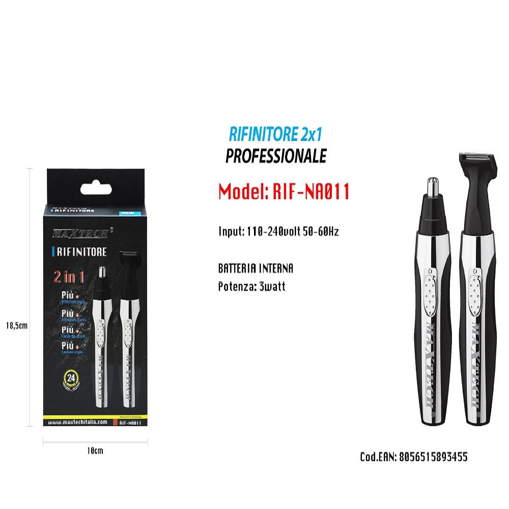 Trade Shop - Mini Rasoio 2in1 A Batterie Taglia Capelli Rifinisci Barba Peli Naso Rif-na011 -