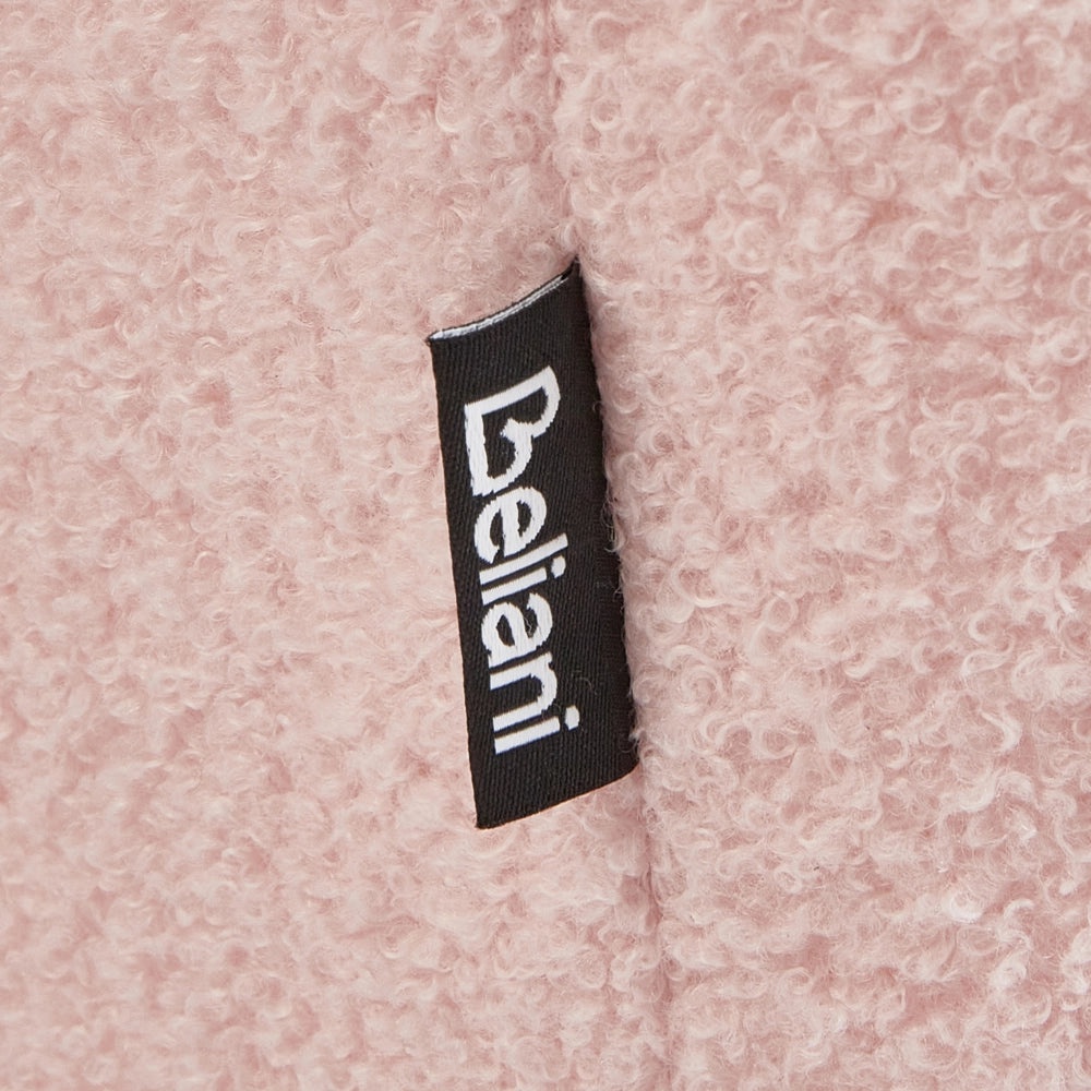 Sedia Wingback con ottomana Tessuto boucle rosa pastello con bottoni e motivo a tinta unita Stile retrò per il soggiorno