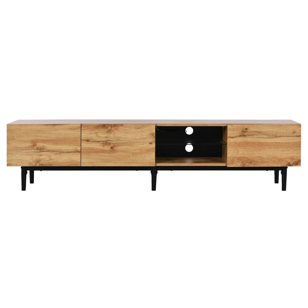 Mobile TV moderno con venatura legno - Zephmum - 175x31x41 cm - Luci LED variabili