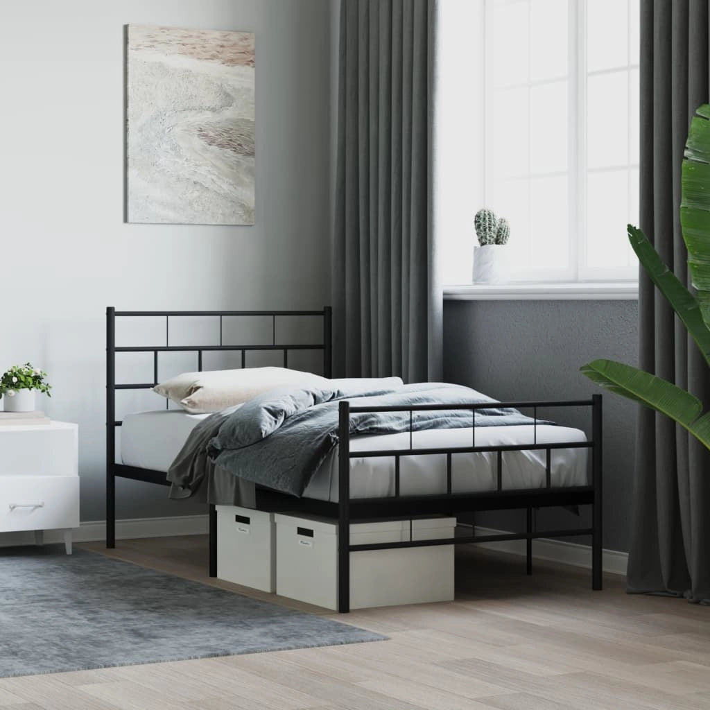 Giroletto con Testiera e Pediera Metallo Nero 107x203 cmcod mxl 131138