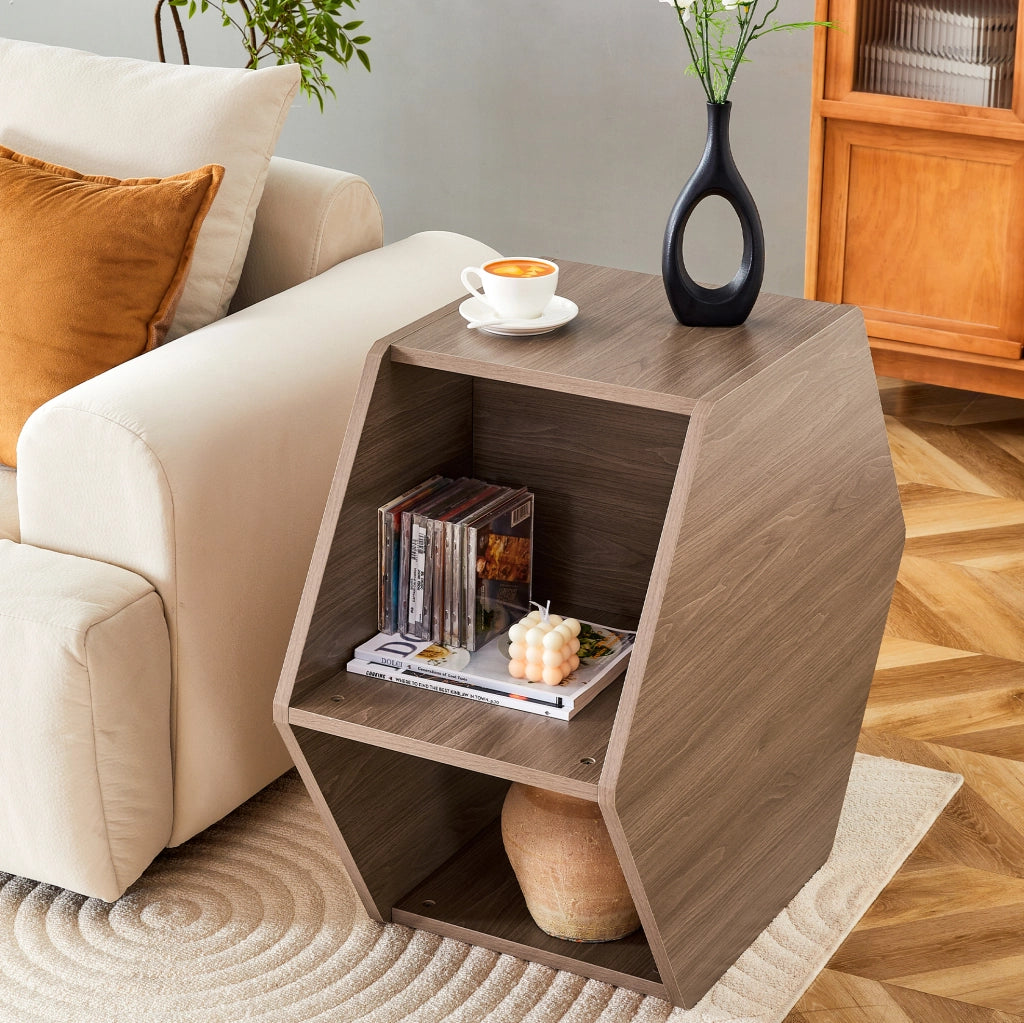 Tavolino da caffè moderno multifunzionale in MDF effetto venatura noce; marrone
