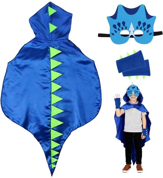 Costume per bambini con tema dinosauro - Cappuccio - Maschera - Bracciali di peluche - Carnevale - Materiale di alta qualità - Abito per bambini