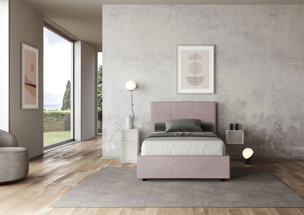 BS COM Letto una piazza e mezza con rete imbottito 120x200 microfibra glicine