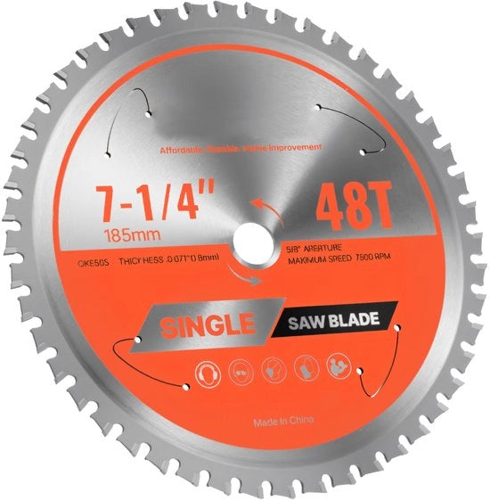 Lama circolare, 185mm di diametro, 48 precisioni leghe di denti, 15,875mm manico, finitura liscia, lama circolare per lamas circolari, con luci di raffreddamento rumorassorbenti, adatta per taglio di acciaio e alluminio