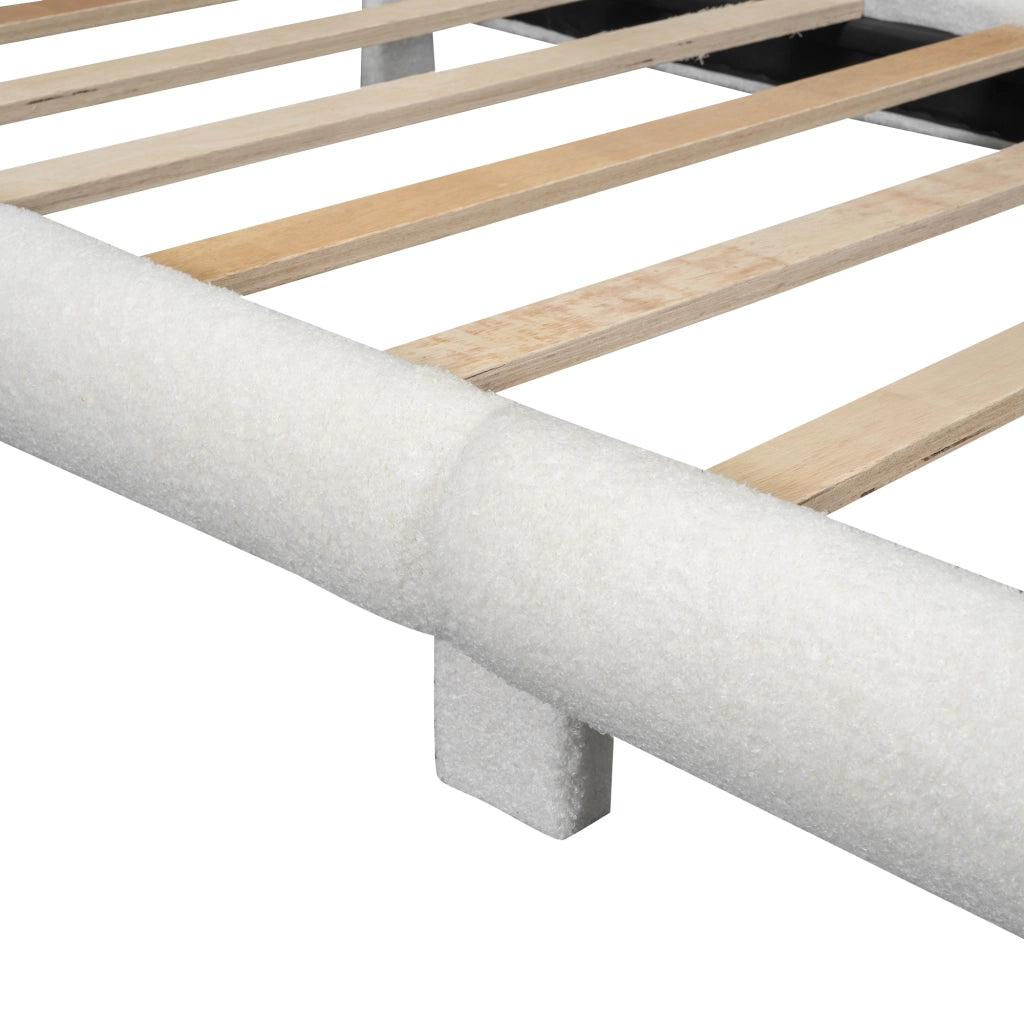DESMIU Letto per bambini 90 × 200 cm 1 posto con testiera imbottita, senza materasso, in tessuto peluche e MDF, bianco