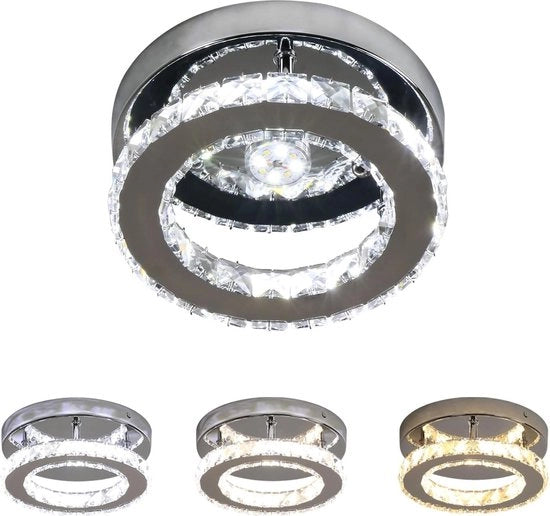 Lampada da soffitto a cristalli a led a 3 colori regolabili - lampada da soffitto a cristalli - 15 W illuminazione da soffitto in acciaio inossidabile - illuminazione per camera da letto soggiorno cucina ingresso - 3000K/4500K/6500K