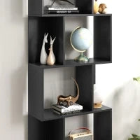 Mobile Libreria in Legno a 5 Ripiani Design Moderno in Legno, 60x24x184.5 cm, Nero