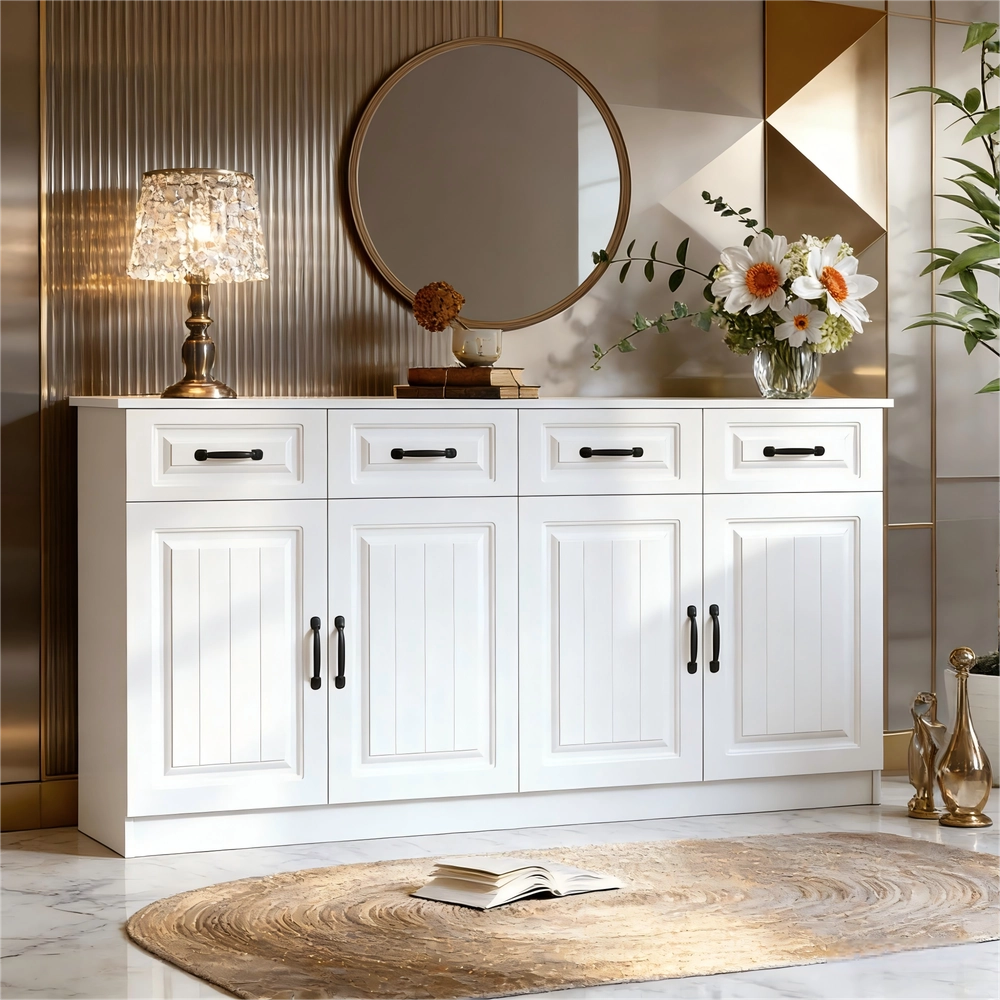 Credenza Bianca con Cassetti e Ante in MDF ¨C MINIMAL ¨C 160 cm, Design Moderno per Soggiorno
