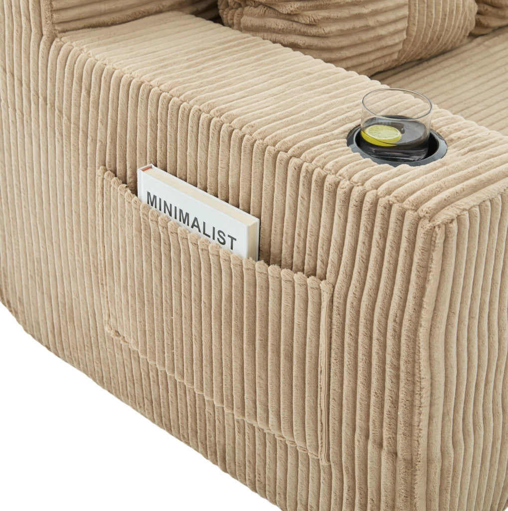 Divano modulare 2 posti in velluto a coste; 172x87x64 cm; cachi