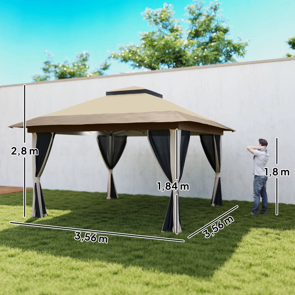 Gazebo Pieghievole 3.6x3.6 m con Pareti in Rete ¨C Minimal ¨C Beige