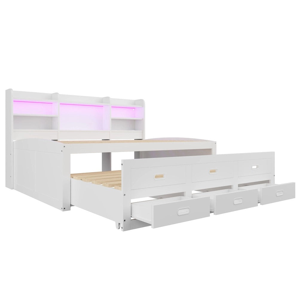 Letto Contenitore Estraibile con LED e Cassetti ¨C MINIMAL ¨C Bianco 140x200