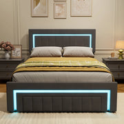Letto matrimoniale imbottito in velluto grigio con LED e contenitore 140x190 cm