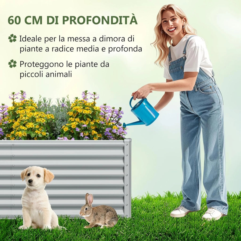 Letto da Giardino Rialzato in Metallo, Orto Rialzato con Design a Fondo Aperto, Protettori d'Angolo Rinforzati, Aiuola Rialzata da Esterno per Verdure, Fiori e Erbe Aromatiche (Grigio)