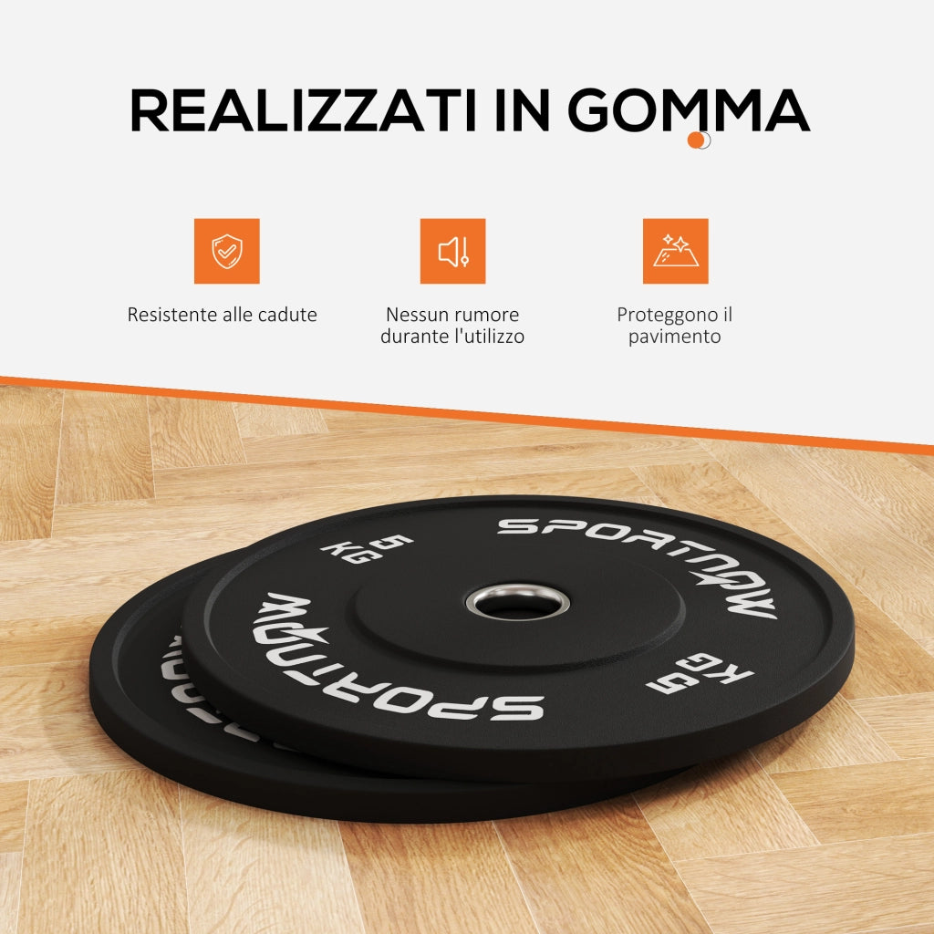 Set 2 Dischi Pesi da 5kg in Gomma con Foro da 2"/5 cm per Manubri e Bilancieri, Nero