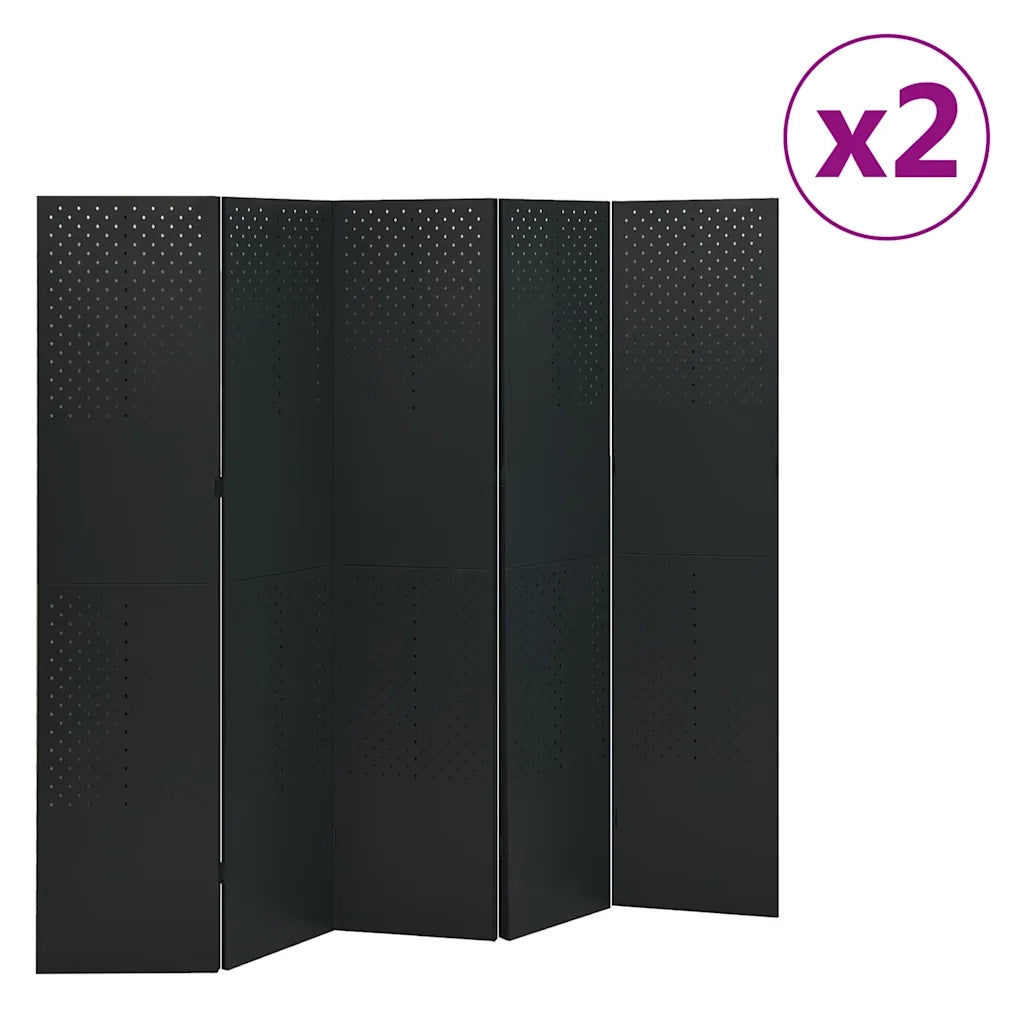 Paravento a 5 Pannelli 2 pz Nero 200x180 cm in Acciaio