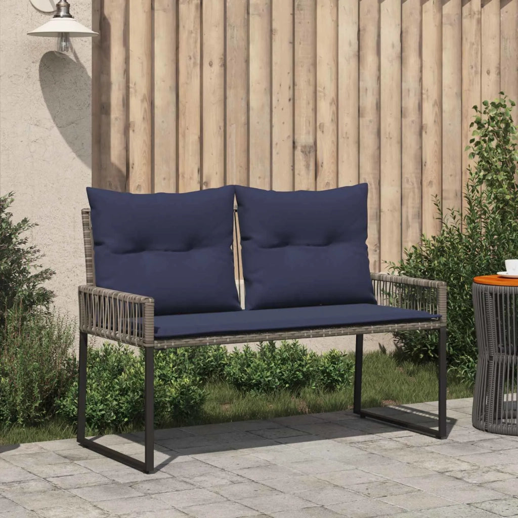 Panchina da esterno 4 pcs Grigio e Blu Navy polyrattan