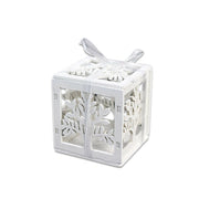 Trade Shop - Set Bomboniera Per Matrimonio Cubo In Legno Albero Della Vita Stilizzato Bianco -