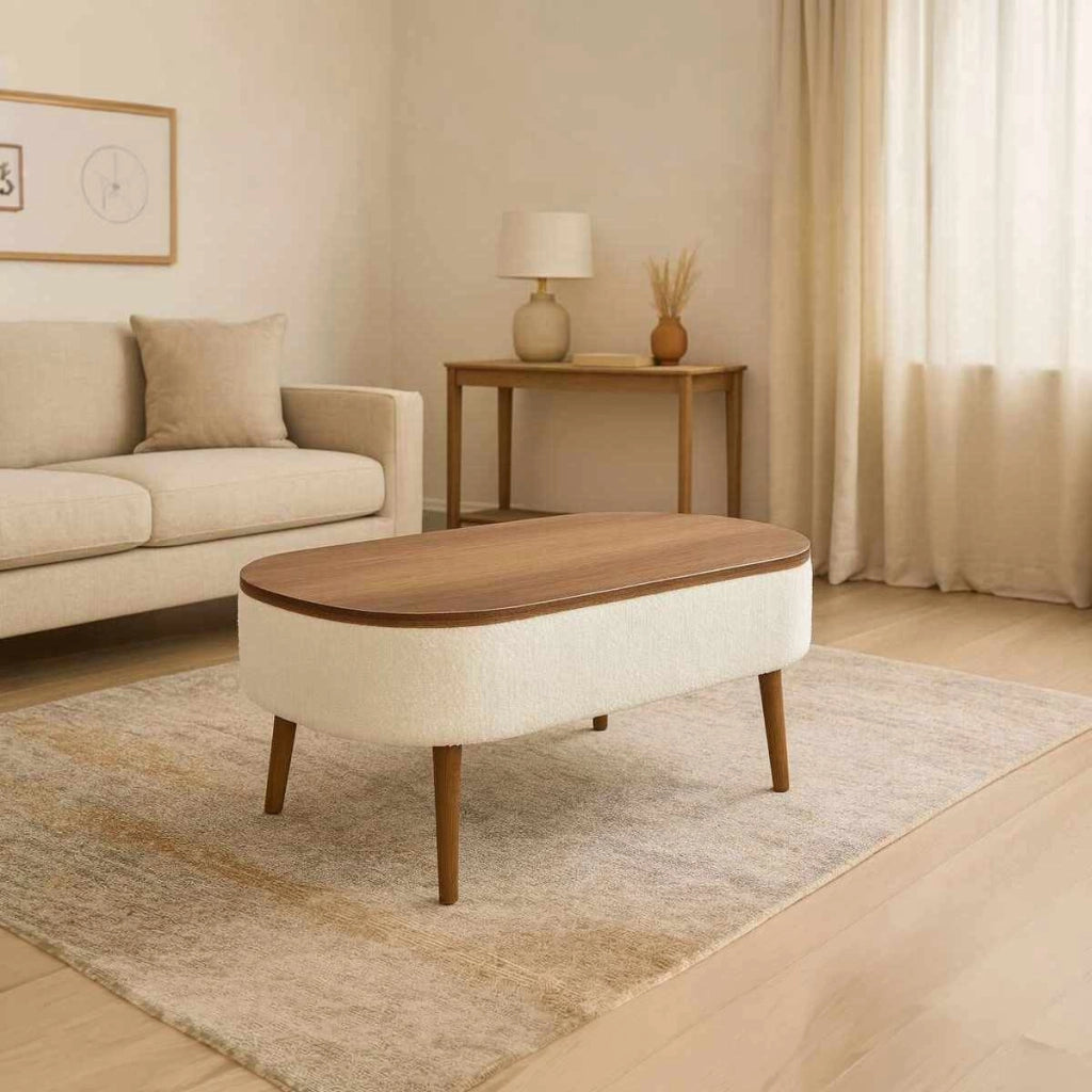 Tavolino in legno "Noya" - 90 x 60 x 43 cm - Bianco