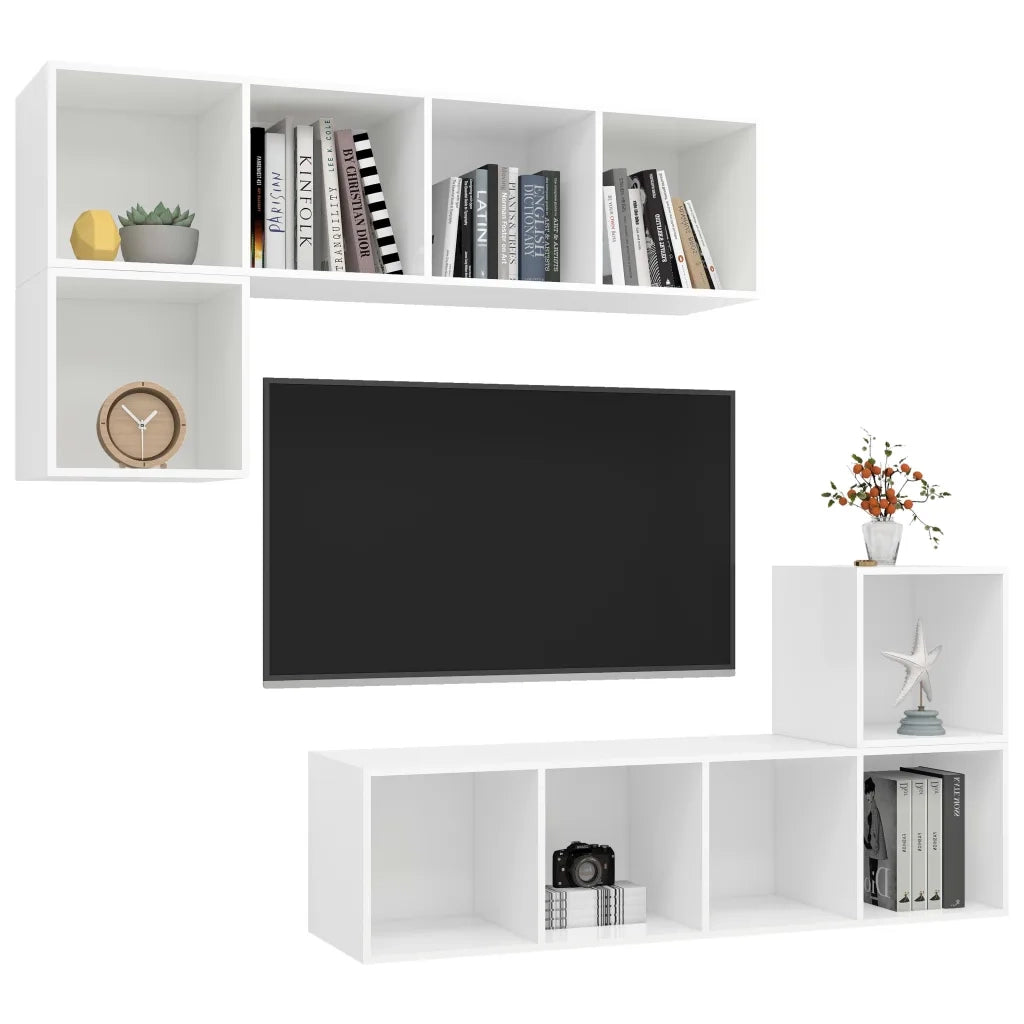 Set Mobili Porta TV 4 pz Bianco in Legno Multistrato cod mxl 56029