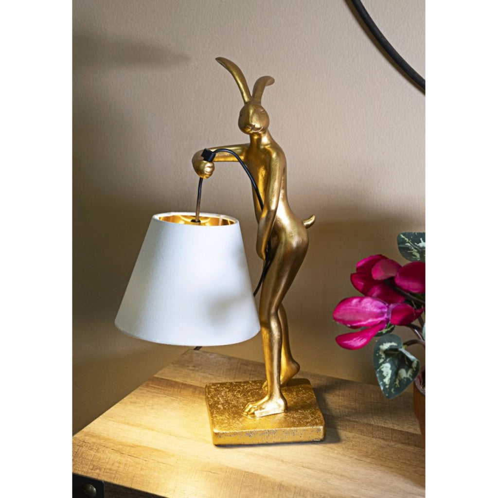 Lampada da Tavolo Coniglio 2, Oro, Poliresina, 26x16x47 cm