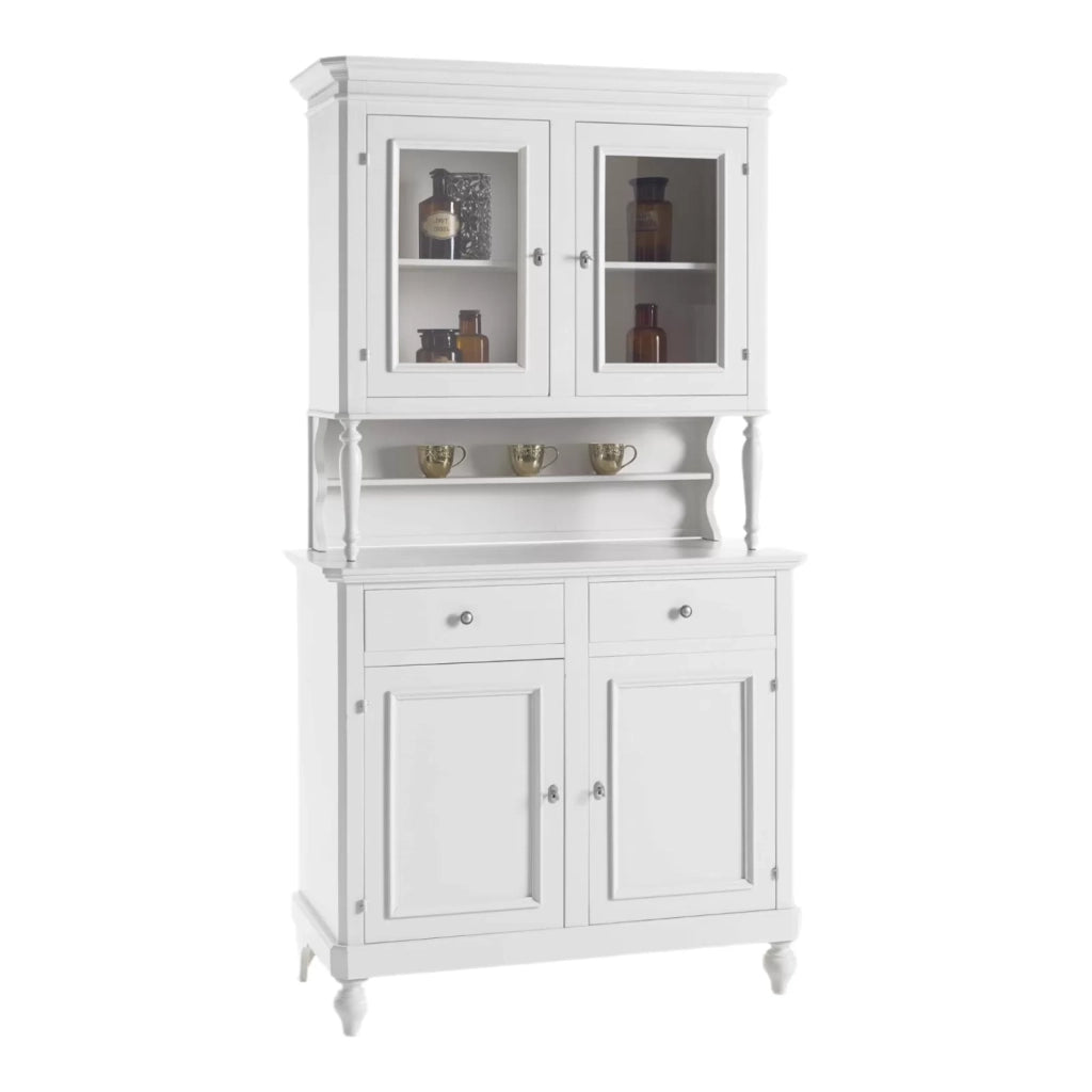 Cristalliera 4 ante napoletana in legno massello bianco sporco 112 x 49 x 206 - Mobili 2G
