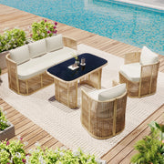 Set Salotto da Giardino 4 Pezzi in Polyrattan ¨C MINIMAL ¨C Divano 3 Posti, 2 Poltrone, Tavolo Vetro, Cuscini